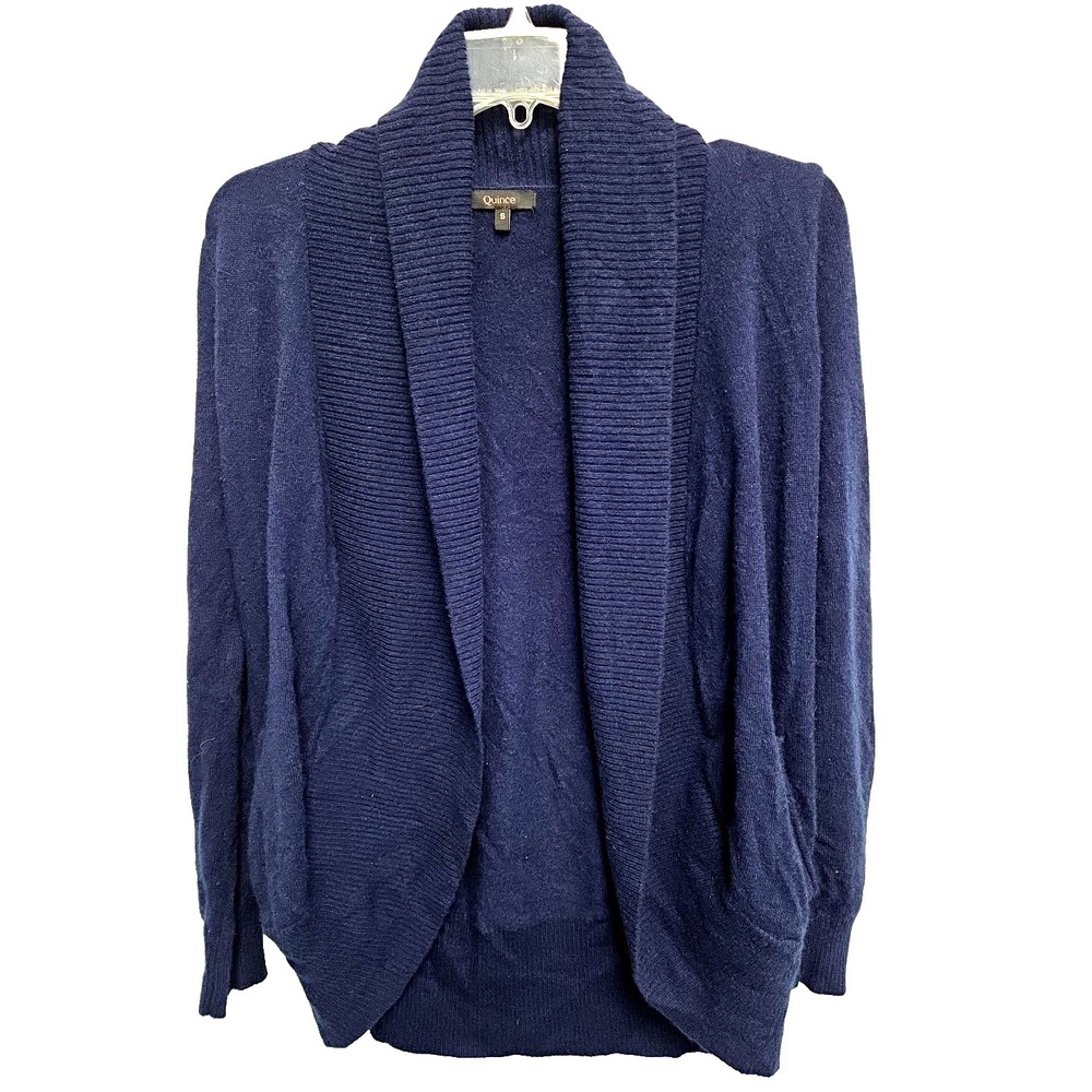 Quince Women Navy Blue Sz Small Mongolian Cashmere Open Cardigan Sweater Pockets